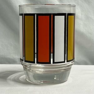 Vintage Mid Century Modern Vertical Striped Glass- Orange, Gold & White.